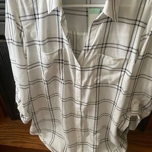 White and Black Plaid Button-Up Shirt